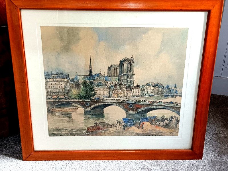 Frank Will (1900 - 1950) Aquarelle Paris Notre-dame Vue Depuis Les Quais De Seine-photo-8