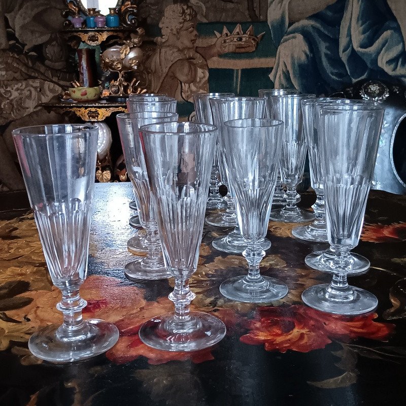 Belle Suite De 15 Flûtes à Champagne En Verre cristal Soufflé XIXème Siècle Caton Baccarat-photo-2