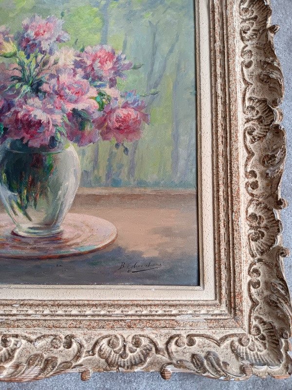 Blanche Eglène-surieux (lyon 1884 - 1944) Lyon School Bouquet Of Pink Peonies In A Vase-photo-1
