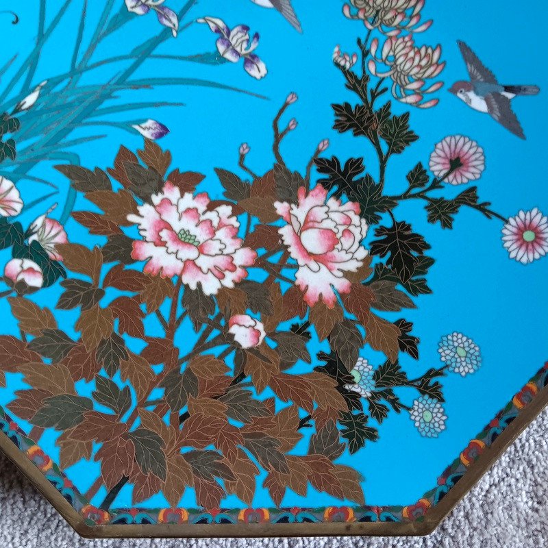 Superb Pair Of Cloisonné Enamel Plates, Silver, Japan, Meiji Period (1868-1912)-photo-1