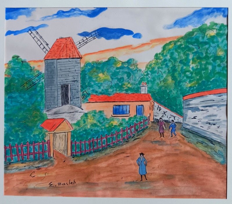 Elisée Maclet (1881-1962) Aquarelle Et Encre Paris Montmartre Le Moulin De La Galette-photo-3