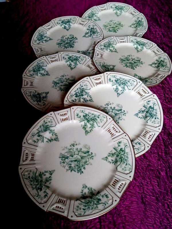 Gien Beautiful Set Of 6 Dessert Plates 23 Cm In Fine Art Deco Earthenware 1920 - 1930 