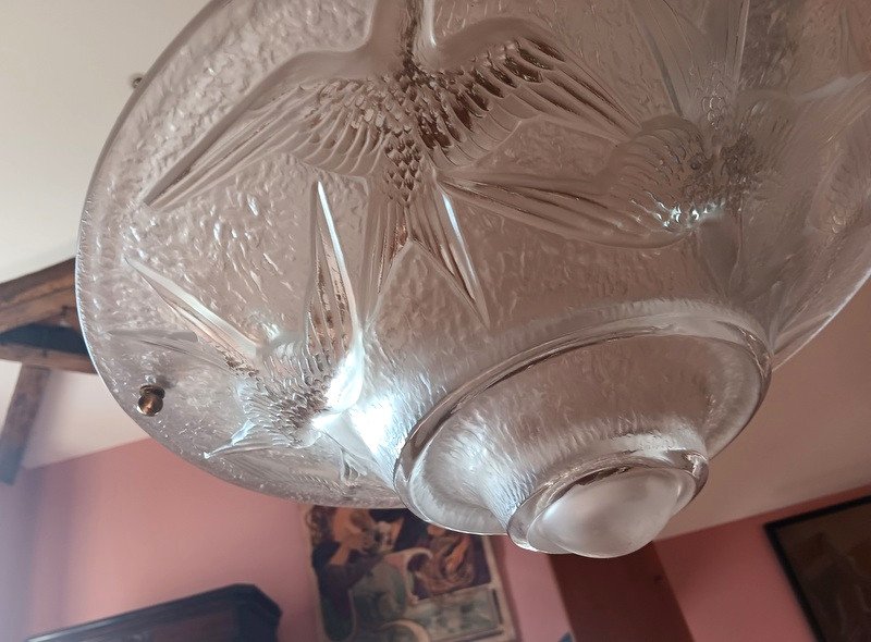Maurice Model Verdun Superb Suspension Ceiling Chandelier With Swallows Art Deco Circa 1930-photo-3