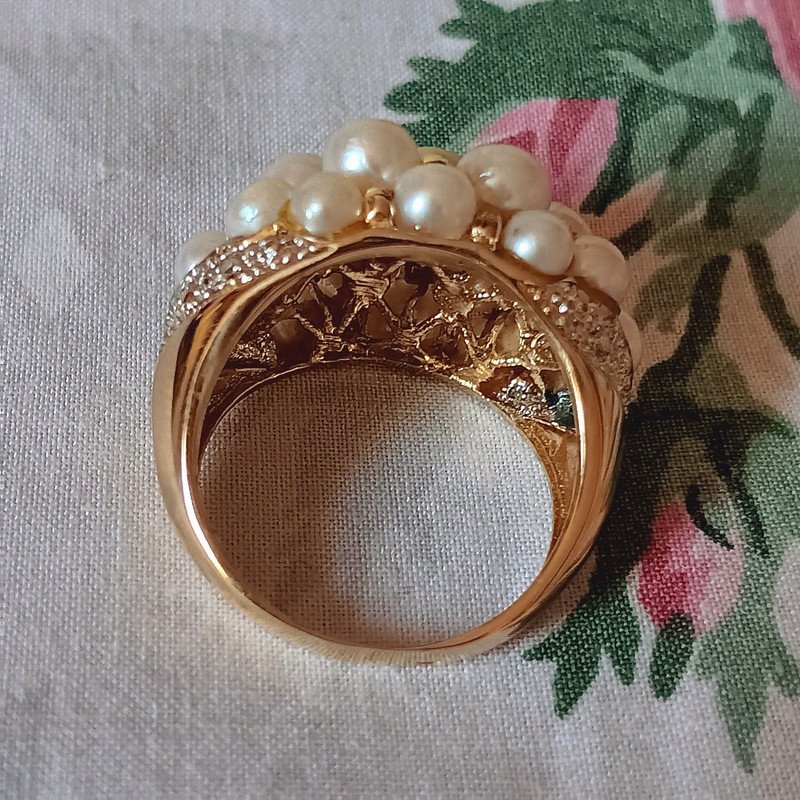 Elégante Bague Or 18 Carats Perles Et Diamants 8, 63 g-photo-4