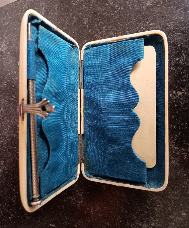 Carnet De Bal Card Holder Case In Ivory Silver And Silk Art Nouveau Deco 19th Century-photo-6