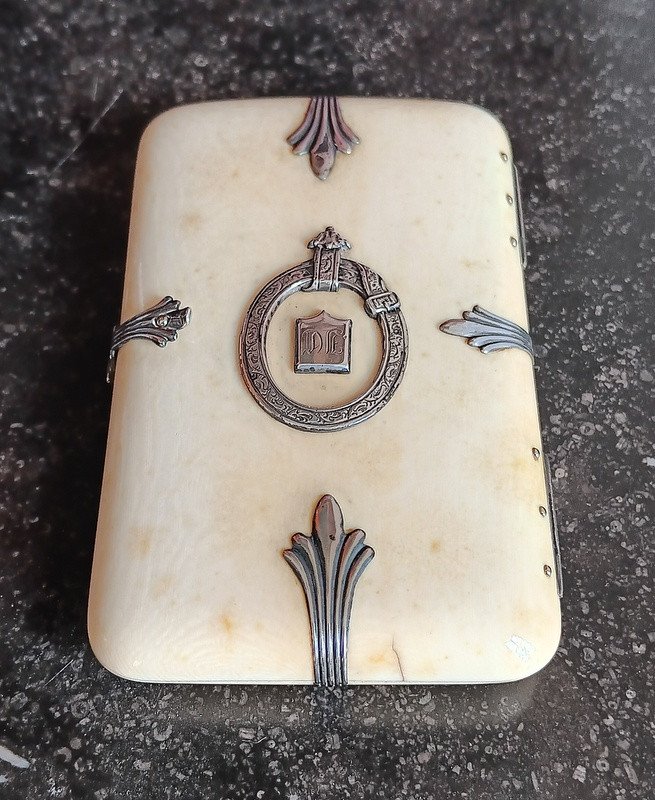 Carnet De Bal Card Holder Case In Ivory Silver And Silk Art Nouveau Deco 19th Century-photo-7
