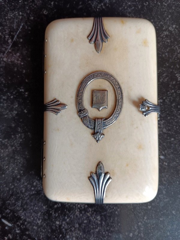 Carnet De Bal Card Holder Case In Ivory Silver And Silk Art Nouveau Deco 19th Century