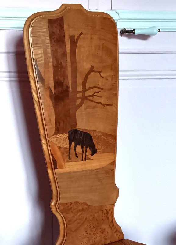 Pair Of Nancy School Stepladder Chairs In Art Nouveau Marquetry Wood-photo-8