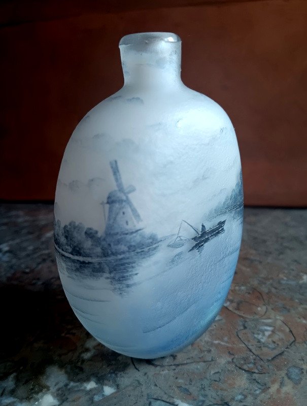 Daum Nancy Vase Paysage Lacustre Et Pêcheur-photo-2