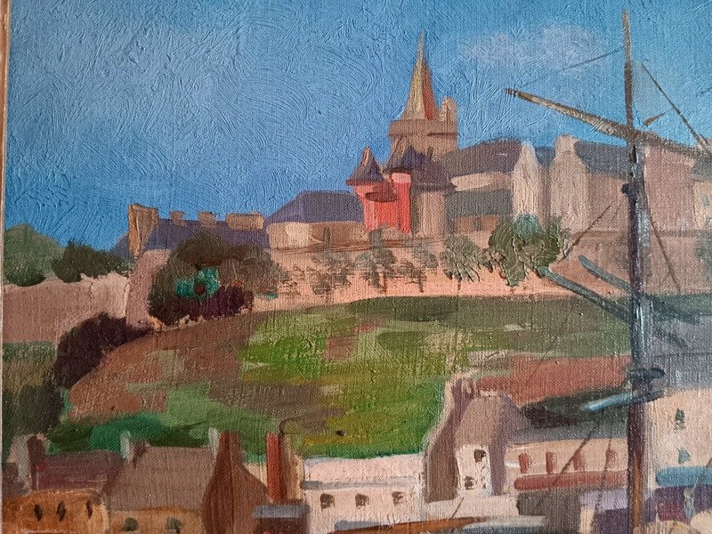 Jeanne Besnard-fortin (1892-1978) Voilier Dans Le Port De Granville Normandie Cotentin-photo-2