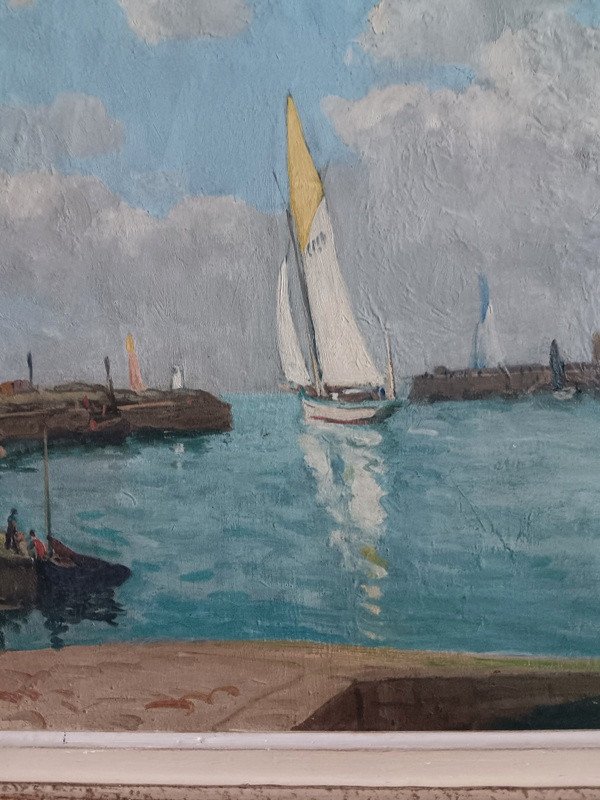 Lucien Seevagen (1887-1959) Sailing Ships In The Port Of Concarneau Brittany-photo-4