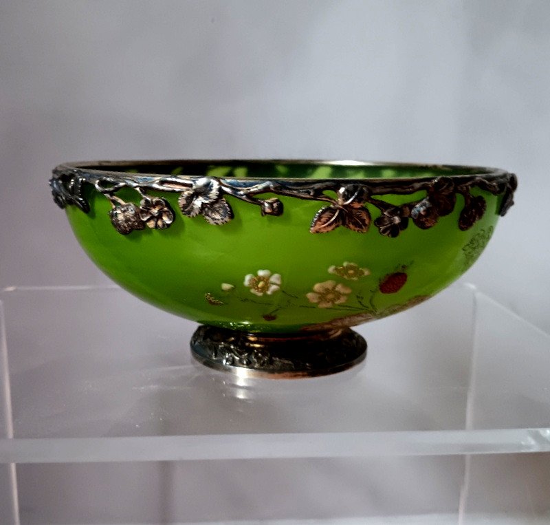 Emile Gallé Cristallerie Décor De Fleurs Et De Fraises Des Bois Art Nouveau-photo-3