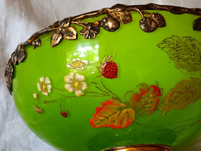Emile Gallé Cristallerie Décor De Fleurs Et De Fraises Des Bois Art Nouveau-photo-2
