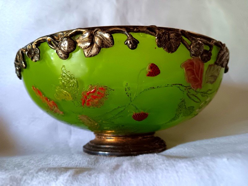 Emile Gallé Cristallerie Décor De Fleurs Et De Fraises Des Bois Art Nouveau-photo-4