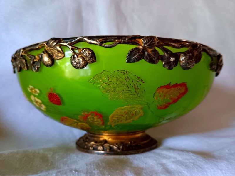 Emile Gallé Cristallerie Décor De Fleurs Et De Fraises Des Bois Art Nouveau-photo-6