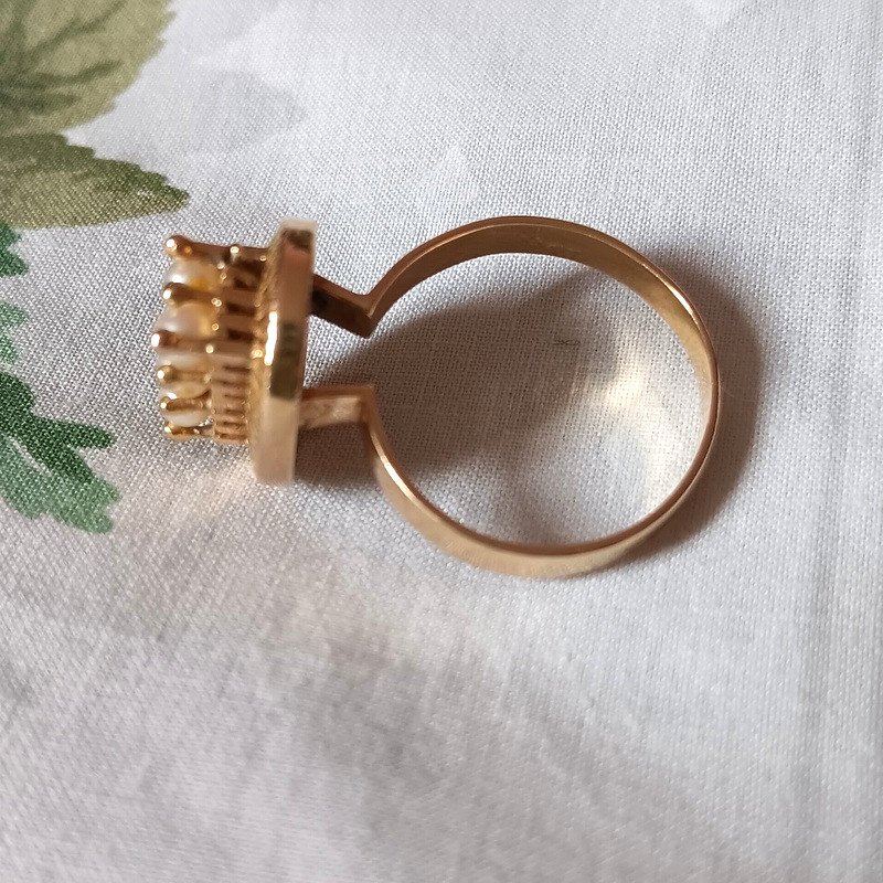 Modernist Ring 18 Carat Yellow Gold Cultured Pearls Art Deco Circa 1930 / 1940-photo-2