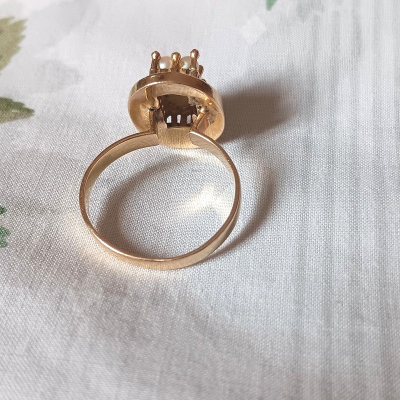 Modernist Ring 18 Carat Yellow Gold Cultured Pearls Art Deco Circa 1930 / 1940-photo-3