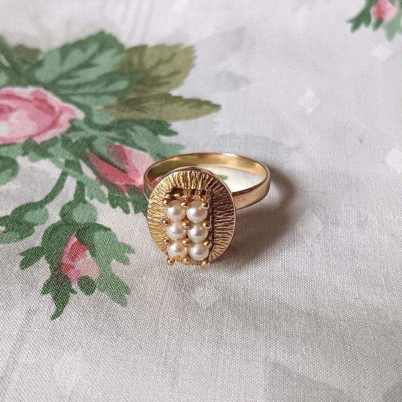 Modernist Ring 18 Carat Yellow Gold Cultured Pearls Art Deco Circa 1930 / 1940-photo-4