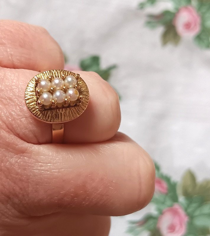 Modernist Ring 18 Carat Yellow Gold Cultured Pearls Art Deco Circa 1930 / 1940-photo-1