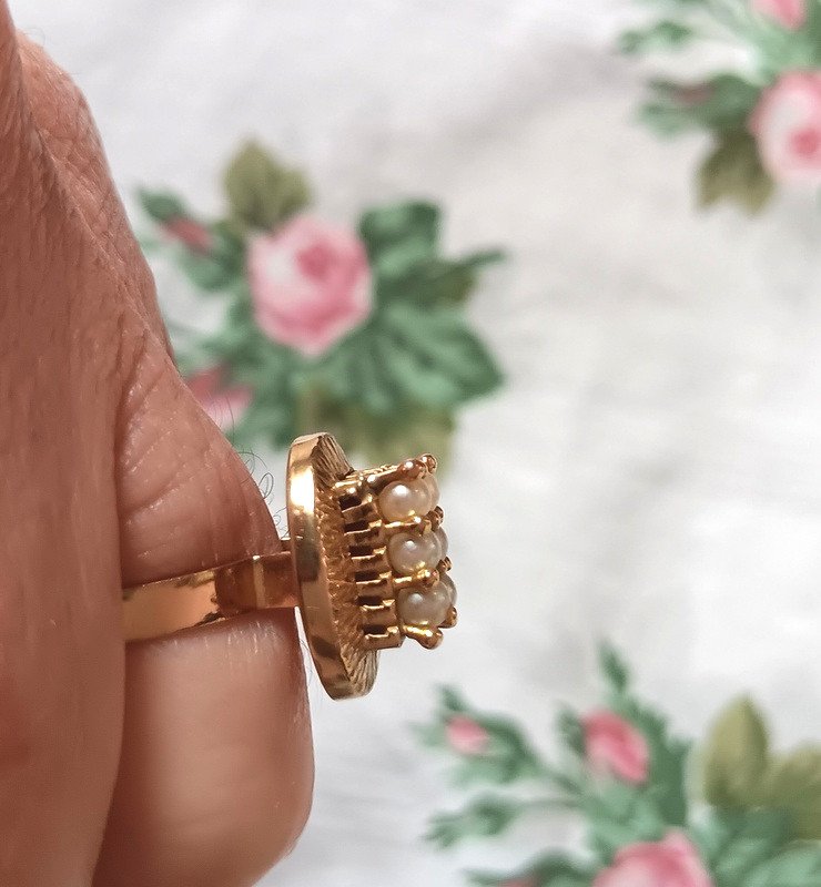 Modernist Ring 18 Carat Yellow Gold Cultured Pearls Art Deco Circa 1930 / 1940-photo-2