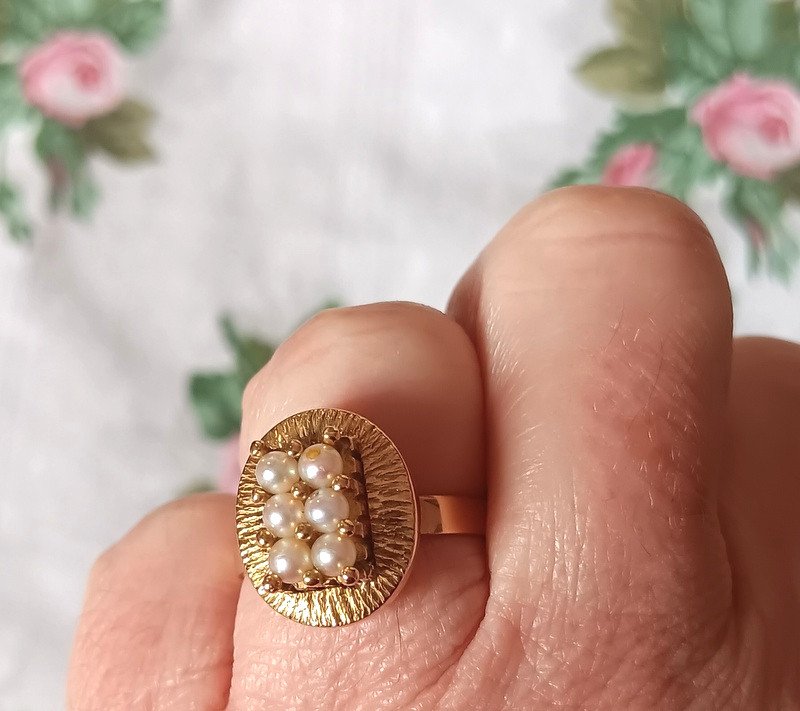 Modernist Ring 18 Carat Yellow Gold Cultured Pearls Art Deco Circa 1930 / 1940-photo-4