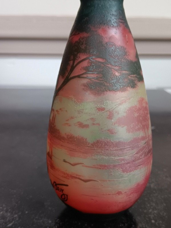 Vase De Vez Cristallerie De Pantin Au Paysage Lacustre Epoque Art Nouveau-photo-1
