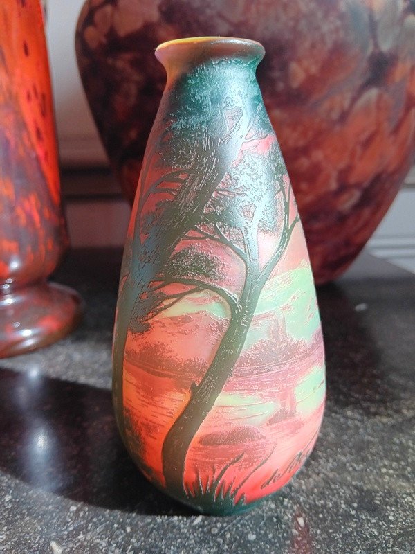  Vase De Vez Cristallerie De Pantin Au Paysage Lacustre Epoque Art Nouveau-photo-6