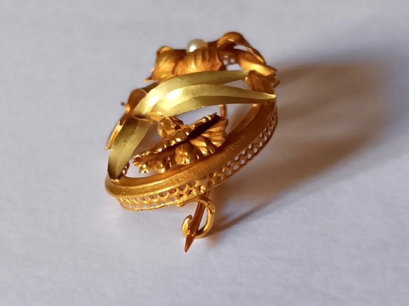 Delicate 18 Carat Gold Flower Brooch Art Nouveau Period Circa 1900-photo-4