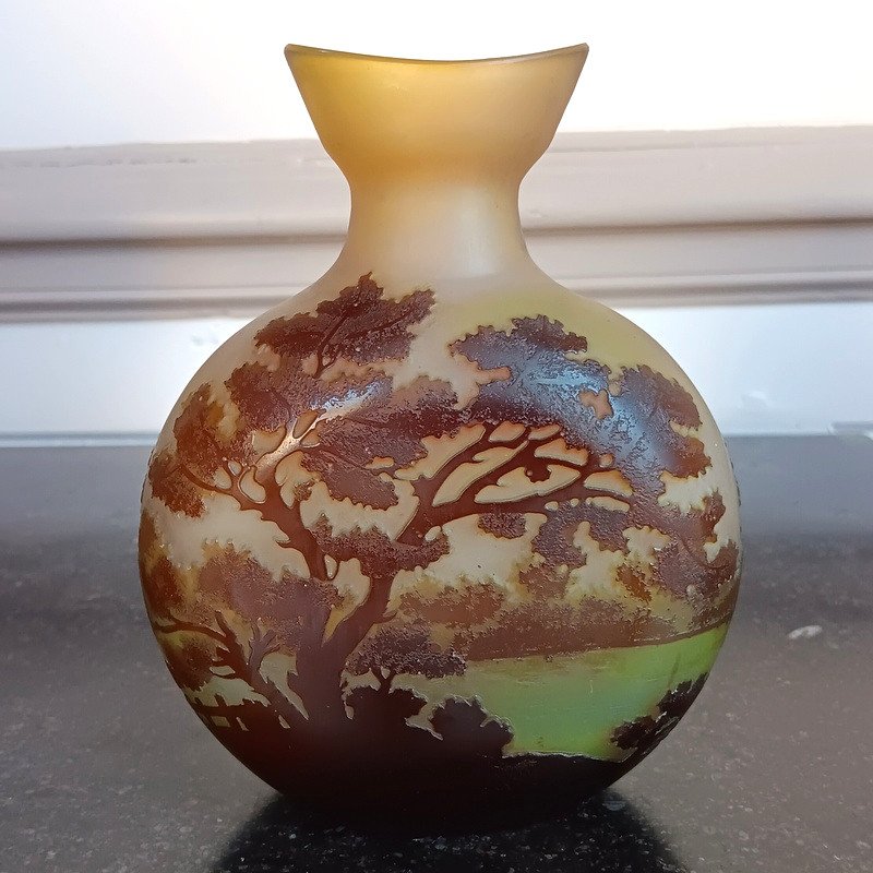 Emile Gallé Vase Gourde Au Paysage Lacustre Art Nouveau