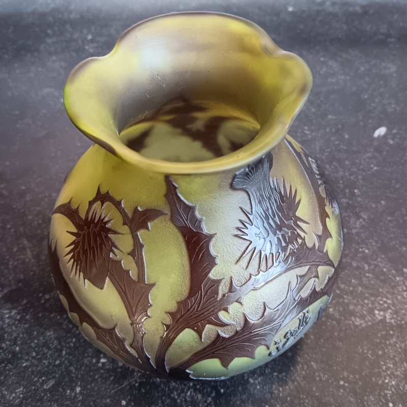 Emile Gallé Art Nouveau Thistle Aumônière Vase Signed With Star -photo-7