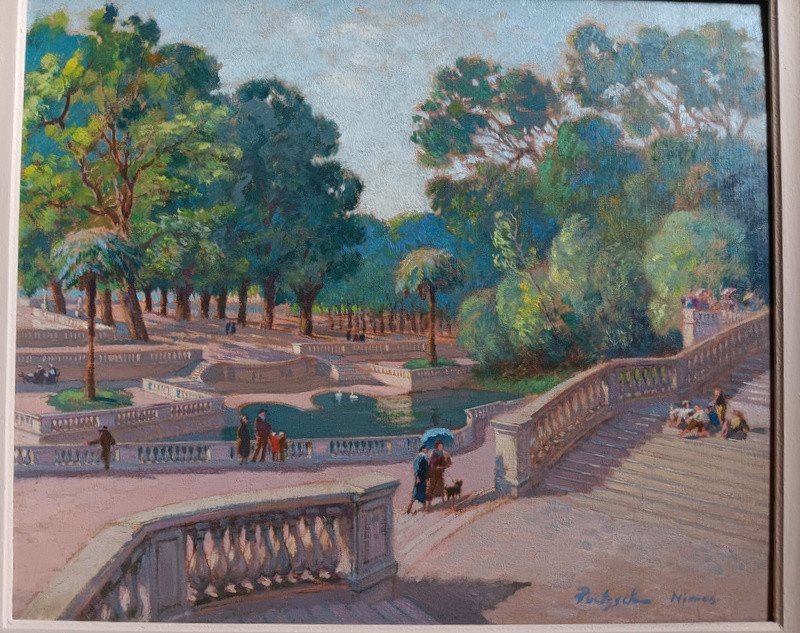 Gustave Poetzsch (neuchâtel 1870 – Paris 1950) Nîmes The Fountain Gardens Oil On Canvas-photo-2