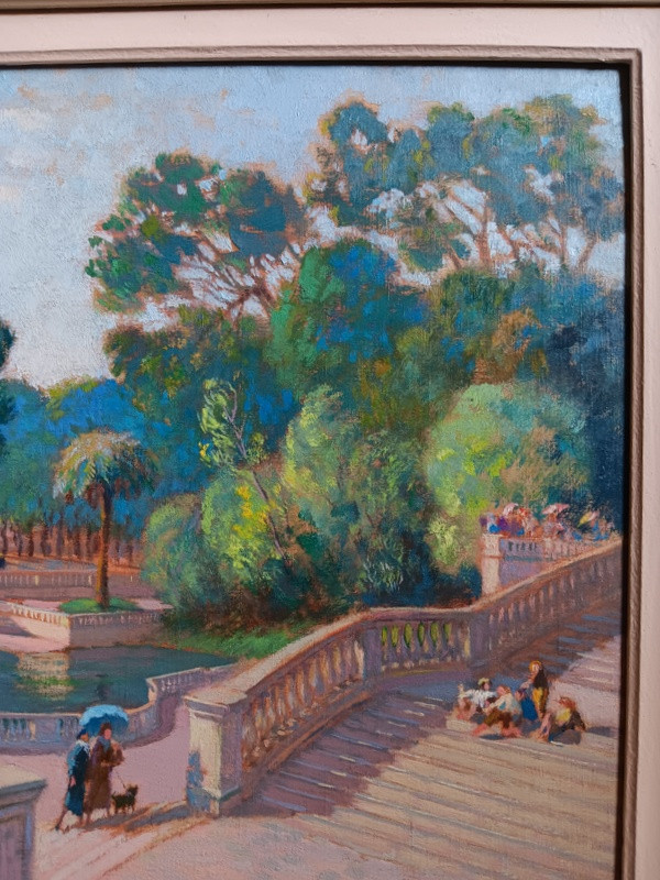 Gustave Poetzsch (neuchâtel 1870 – Paris 1950) Nîmes The Fountain Gardens Oil On Canvas-photo-4