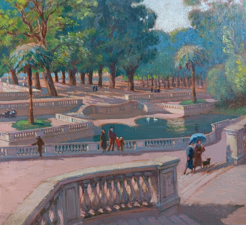 Gustave Poetzsch (neuchâtel 1870 – Paris 1950) Nîmes The Fountain Gardens Oil On Canvas-photo-2