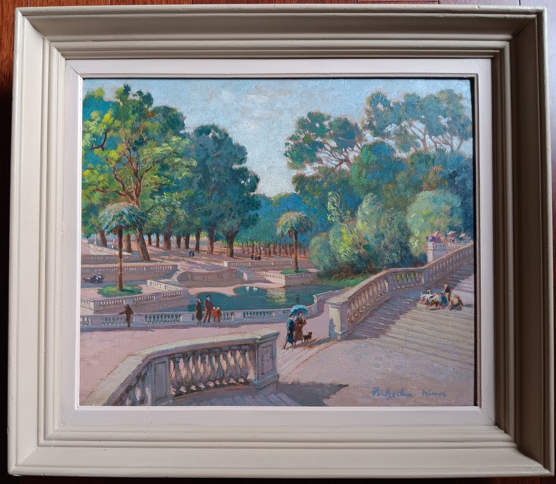 Gustave Poetzsch (neuchâtel 1870 – Paris 1950) Nîmes The Fountain Gardens Oil On Canvas