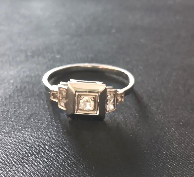 Bague Art Déco moderniste En Or Gris Et Diamants Vers 1930-photo-3