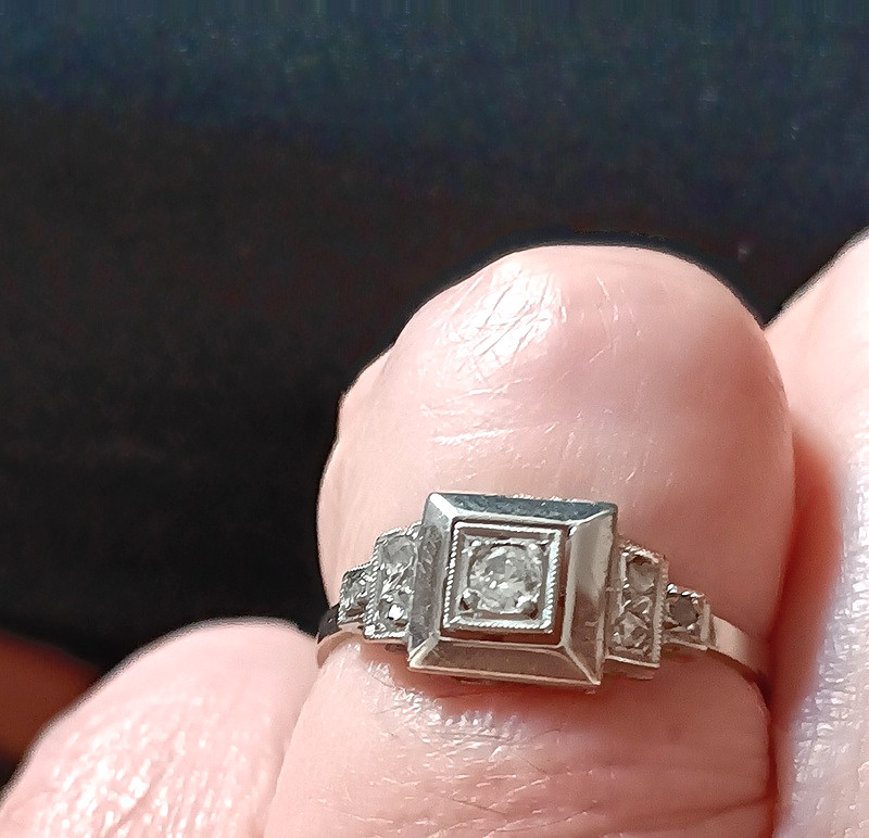 Bague Art Déco moderniste En Or Gris Et Diamants Vers 1930-photo-3