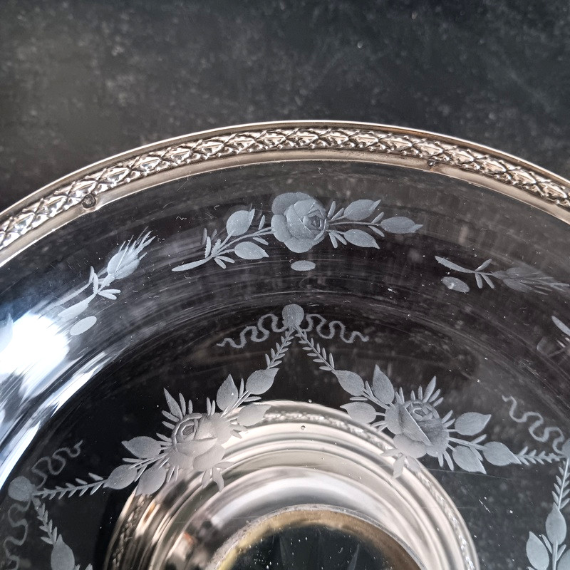 Baccarat Coupe En Cristal Montée Argent Compotier En Cristal Gravé De Guirlandes De Roses-photo-3