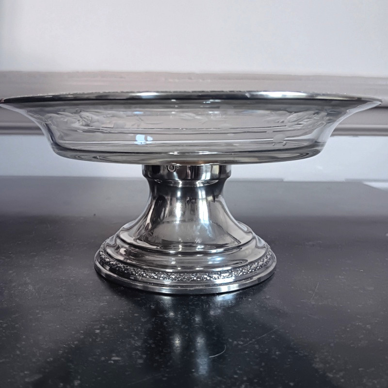 Baccarat Coupe En Cristal Montée Argent Compotier En Cristal Gravé De Guirlandes De Roses-photo-1
