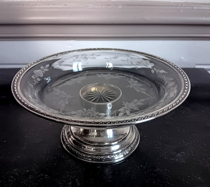 Baccarat Coupe En Cristal Montée Argent Compotier En Cristal Gravé De Guirlandes De Roses
