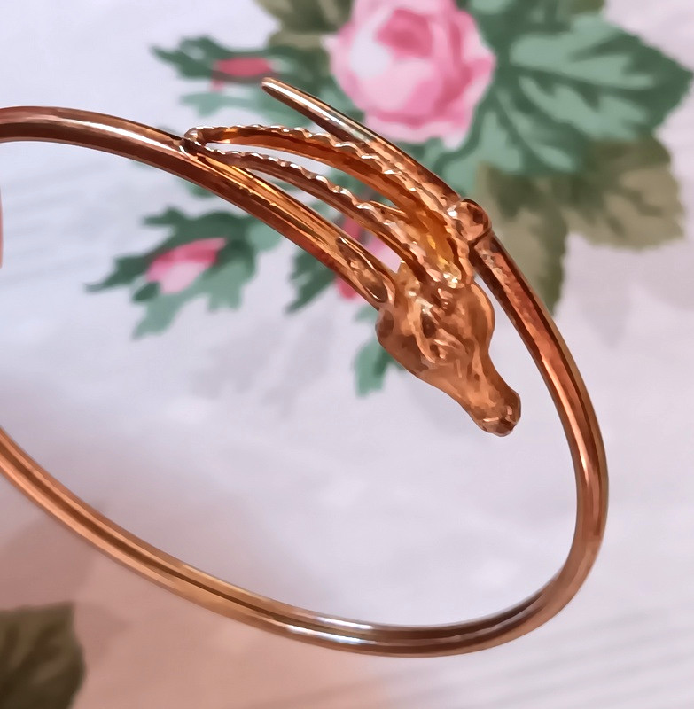 Bracelet Jonc Ancien En Argent Vermeil à Décor d'Antilope Gazelle époque Art Nouveau Art Déco -photo-1