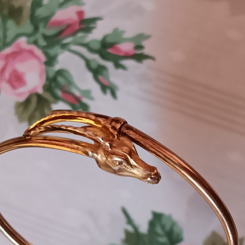 Bracelet Jonc Ancien En Argent Vermeil à Décor d'Antilope Gazelle époque Art Nouveau Art Déco -photo-2