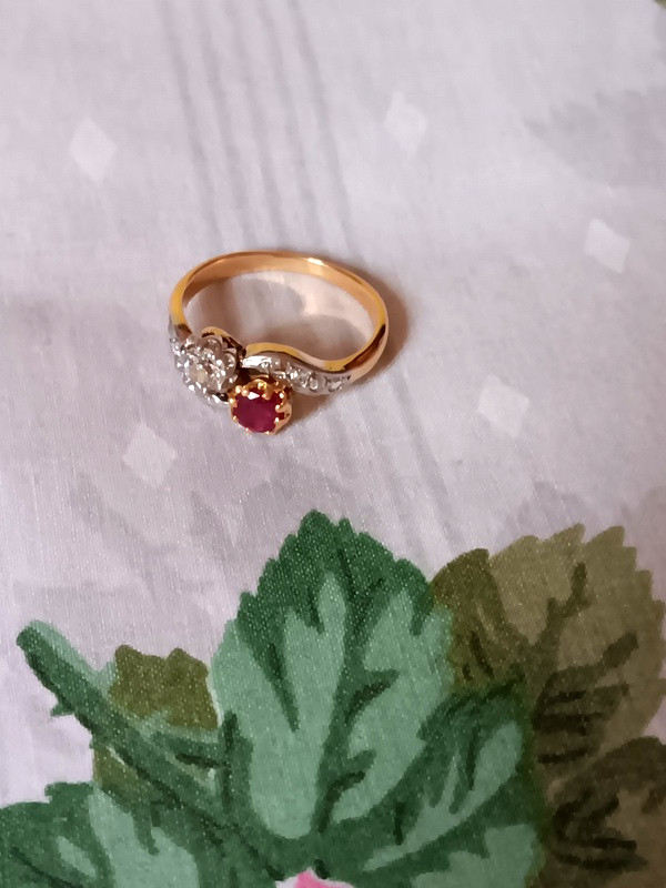 Bague Toi Et Moi Deux Ors 18 Carats Diamants Et Rubis-photo-2