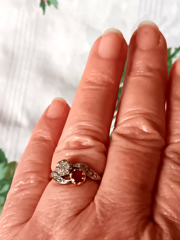 Bague Toi Et Moi Deux Ors 18 Carats Diamants Et Rubis-photo-2