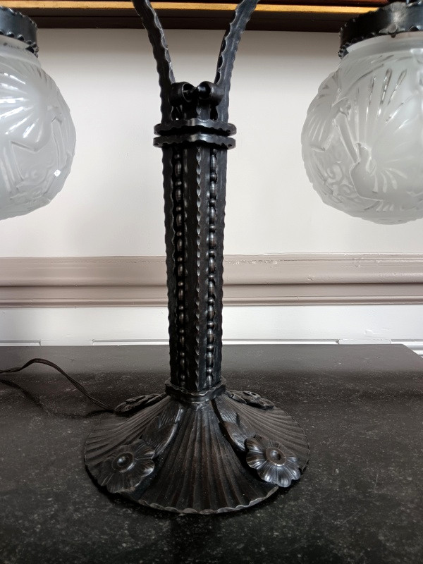 Muller Frères Lunéville Importante Lampe Aux Paons Fer Forgé époque Art Déco Vers 1930-photo-1