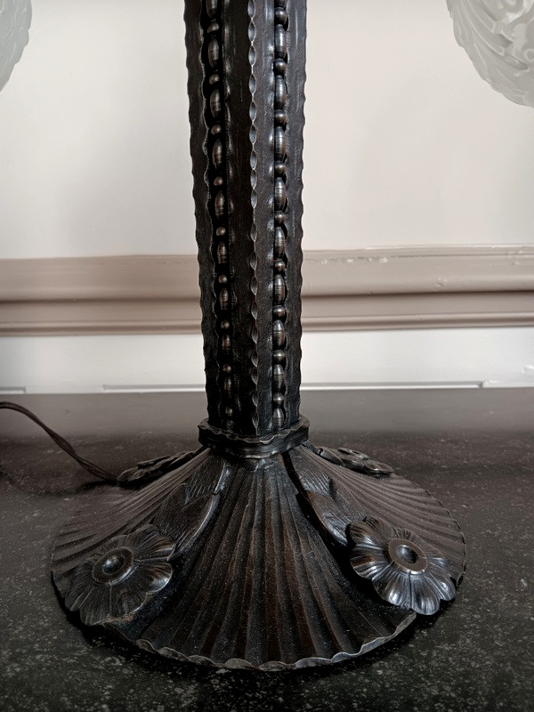 Muller Frères Lunéville Importante Lampe Aux Paons Fer Forgé époque Art Déco Vers 1930-photo-2