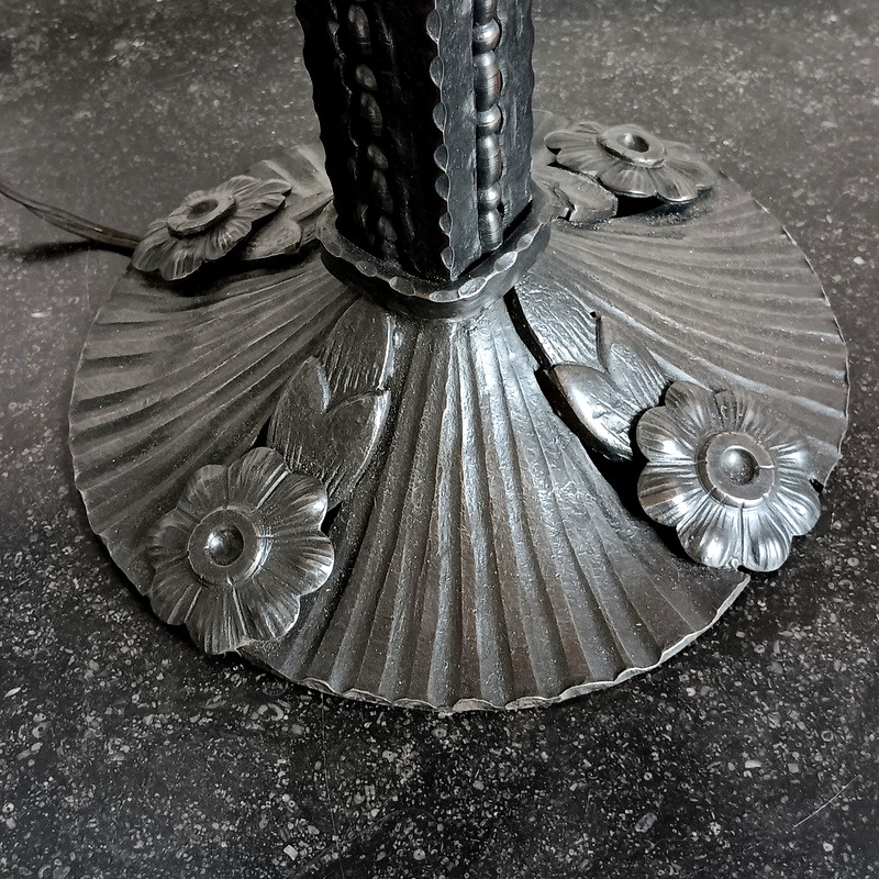 Muller Frères Lunéville Importante Lampe Aux Paons Fer Forgé époque Art Déco Vers 1930-photo-6