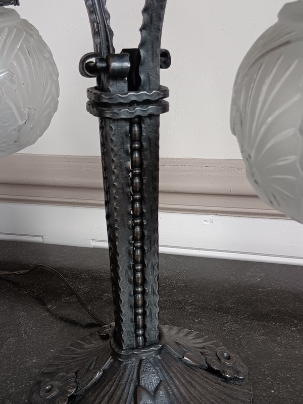 Muller Frères Lunéville Importante Lampe Aux Paons Fer Forgé époque Art Déco Vers 1930-photo-7
