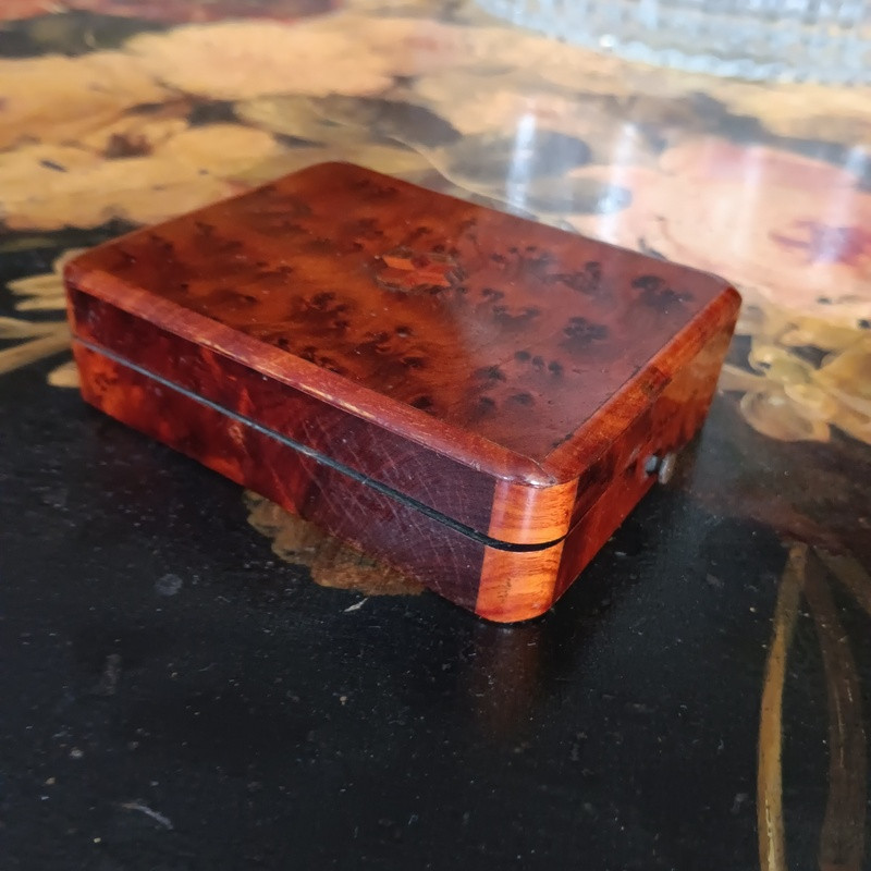 Ravissant Coffret à Médaille Ou Bijoux Marqueté En Loupe Et Bois De Rose Boite En Marqueterie-photo-3