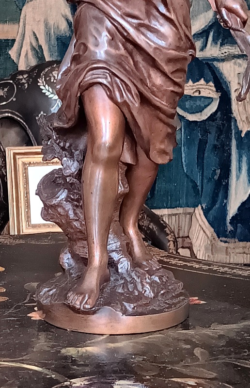 Mathurin Moreau (1822-1912) Délicieux Bronze Jeune Femme Chasseresse -photo-2