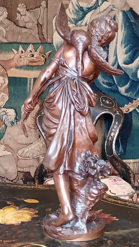 Mathurin Moreau (1822-1912) Délicieux Bronze Jeune Femme Chasseresse -photo-4